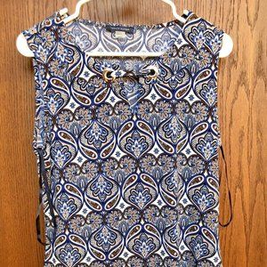 Tommy Hilfiger Womens Sleeveless Top Blouse Medium Paisley Blue Spandex Stretchy